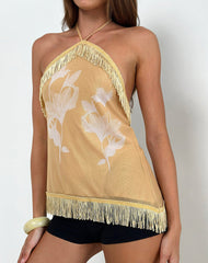 Howard Halter Fringe Top in Flower Yellow White