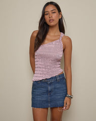 Idari One Shoulder Top in Stripe Textured Mesh Soft Pink