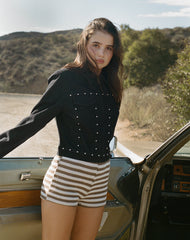 Nikaya Shorts in Knit Stripe White and Brown