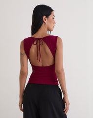 Imrie Open Back Top in Rayon Jersey Burgundy