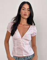Inasha Top in Candy Pink Small Vertical Stripe