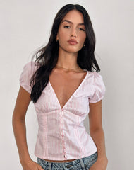 Inasha Top in Candy Pink Small Vertical Stripe