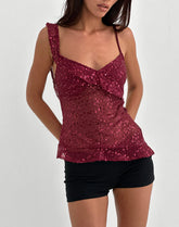 Iranila Asymmetric Top in Gauzy Sequin Red