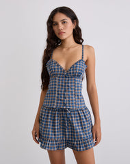 Isamu Top in Medium Tartan Blue
