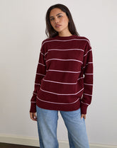 Ishari Knitted Jumper in Burgundy with Pink Stripe