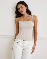 Jalari Eyelet Cami Top in Knit Oatmeal