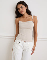 Jalari Eyelet Cami Top in Knit Oatmeal