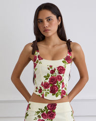 Jatmi Corset Top in Bouquet Roses Cream