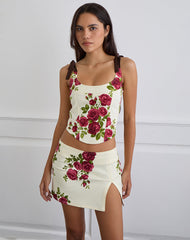 Pravara Mini Skirt in Bouquet Roses Cream