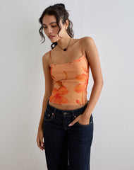 Jefita Cami Top in Watercolour Hibiscus Orange