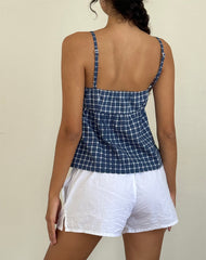 Jeju Top in Navy Tartan Poplin