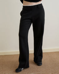 Jenita Loose Jogger in Black with White Picot Trim