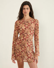 Jovia Mini Dress in Chiffon Rusty Flower