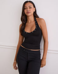 Jugo Halterneck Top in Black with Eyelets