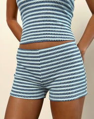 Sera Micro Short in Textured Rib Stripe Tonal Blue