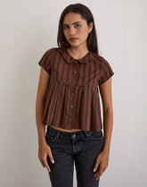 Kaelis Pleated Blouse in Stripe Brown