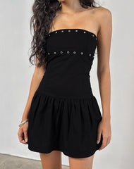 Kafridi Eyelet Mini Dress in Poplin Black