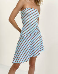 Kagari Mini Dress in Diagonal Stripe Light Blue