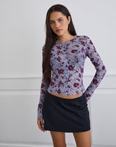 Kahula Top in Lotus Flock Check Lavender