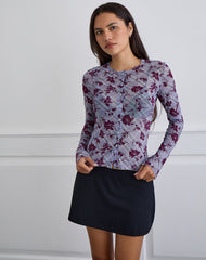 Kahula Top in Lotus Flock Check Lavender