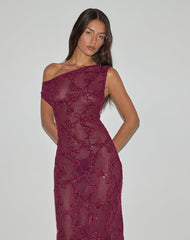 Kaido Midi Dress in Sequin Knit Burgundy