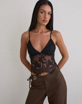 Kaika Plunge Cami Top in Eyelash Lace Black