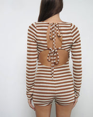 Kaipo Tie Back Playsuit in Brown Ivory Stripe