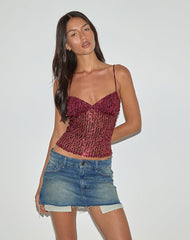 Karachi Triangle Cami Top in Sequin Burgundy