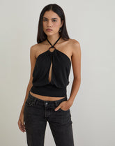 Karise Plunge Top in Cupro Black
