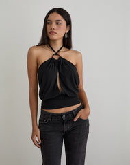 Karise Plunge Top in Cupro Black