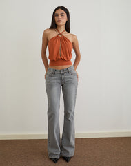 Karise Plunge Top in Cupro Burnt Orange