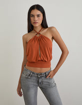 Karise Plunge Top in Cupro Burnt Orange