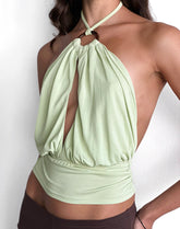 Karise Plunge Top in Cupro Green