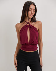 Karise Plunge Top in Rayon Burgundy