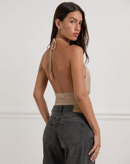 Karise Plunge Top in Glitter Lurex Mesh Cream