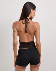 Karise Plunge Top in Rayon Bitter Chocolate