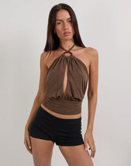 Karise Plunge Top in Cupro Bitter Chocolate