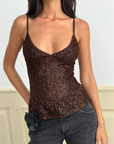 Karka Cami Top in Drape Sequin Brown