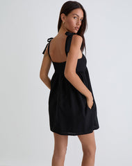 Kayla Square Neck Mini Dress in Linen Black