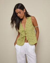 Kayve Tie-Front Top in Little Daisy Broderie Lime