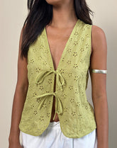 Kayve Tie-Front Top in Little Daisy Broderie Lime