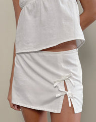 Kelida Bow Split Mini Skit in Linen Ivory