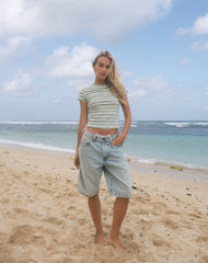 Kenichi Top in Stripe Sage Green Jersey