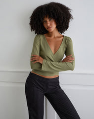 Kien Long Sleeve Wrap Top in Olive