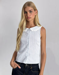 Kitami Shirt in Linen White Blue Stripe