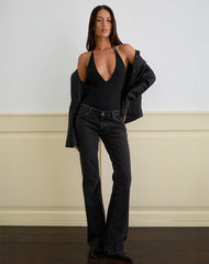 Kitty Deep Plunge Bodysuit in Black