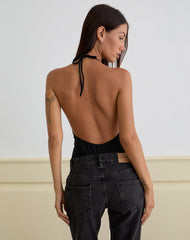 Kitty Deep Plunge Bodysuit in Black