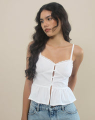 Kugy Tie Front Cami Top in Poplin White