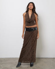 Kylo Halter Top in Jacquard Knit Dark Brown