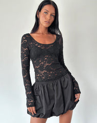 Lainey Unlined Long Sleeve Top in Black Sequin Lace